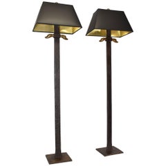 Pair of Iron Floor Lamps with Brass Dog Head Details by Chapman