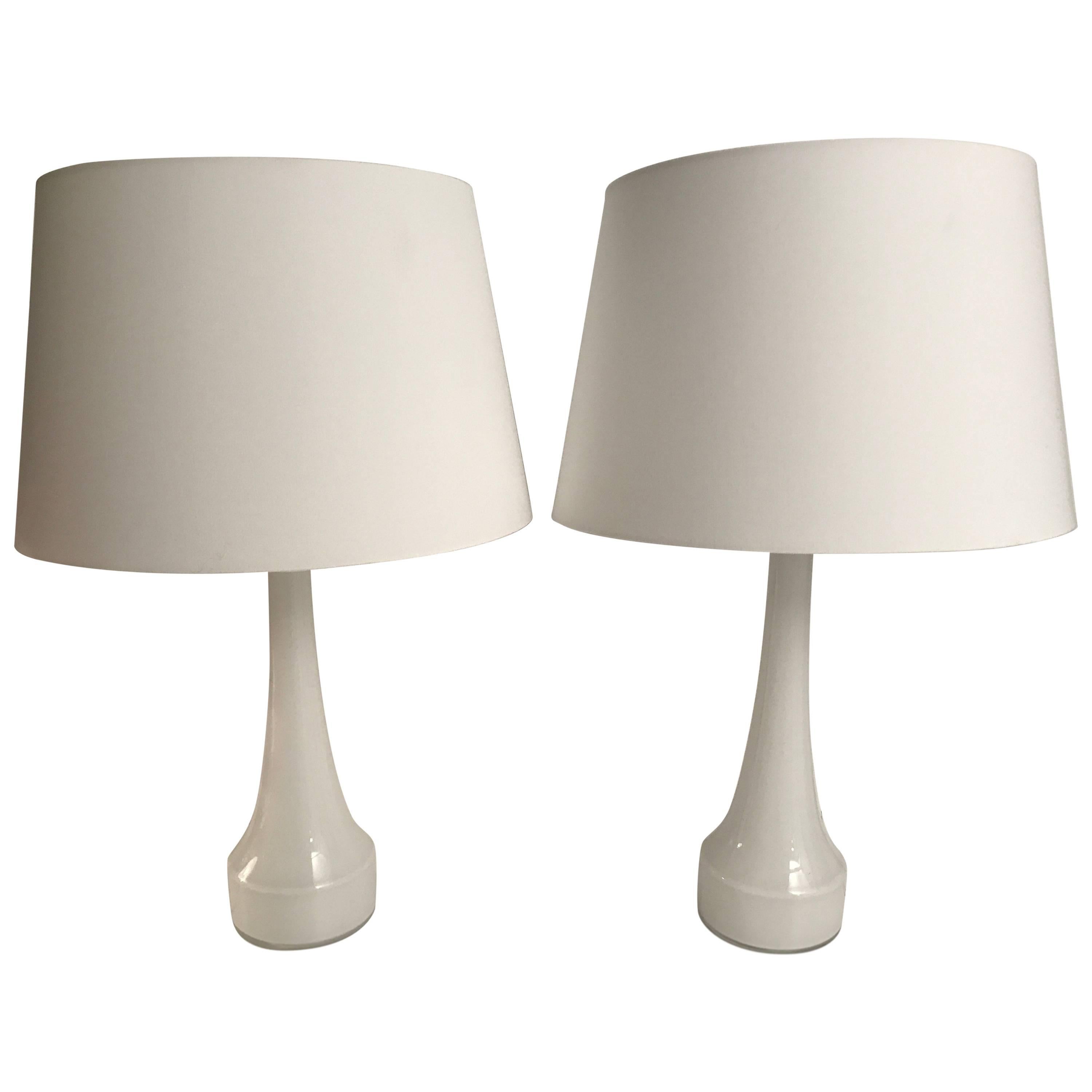 Pair of 1960 White Swedish Bergboms/Holmegaard Opaline Glass Table Lamps For Sale