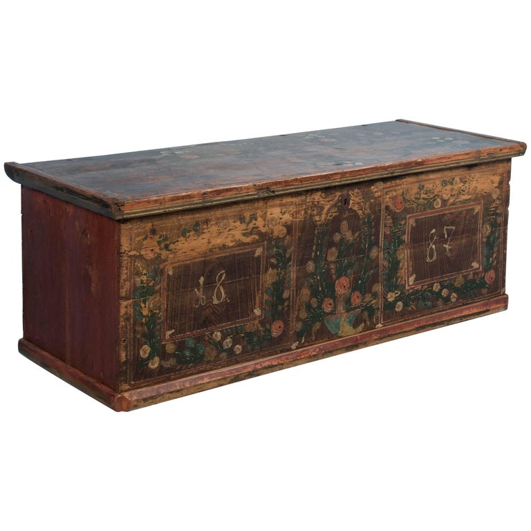 Delightful Folk Art Painted Antique Trunk from Romania at 1stDibs