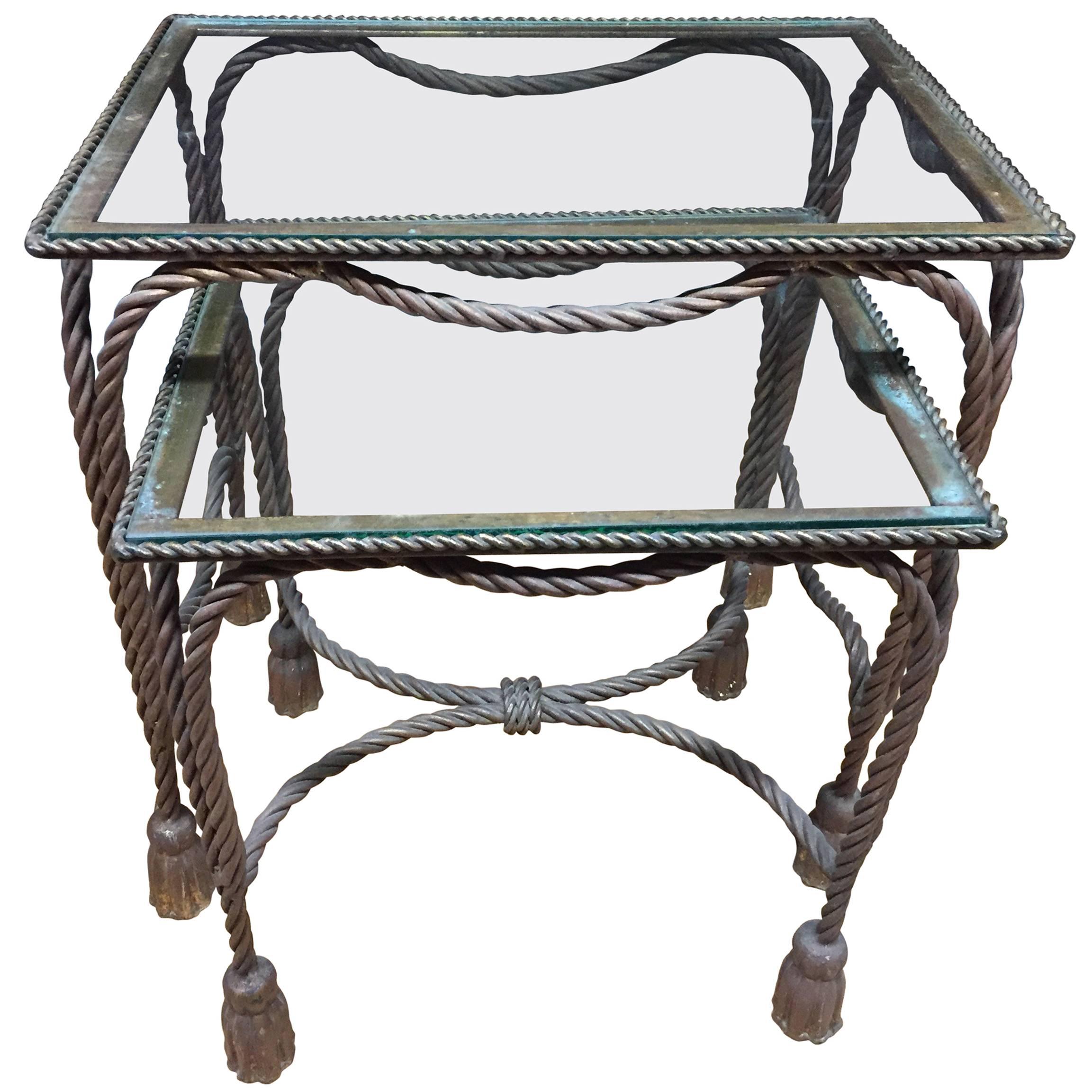 Pair of Rope Nesting Table For Sale
