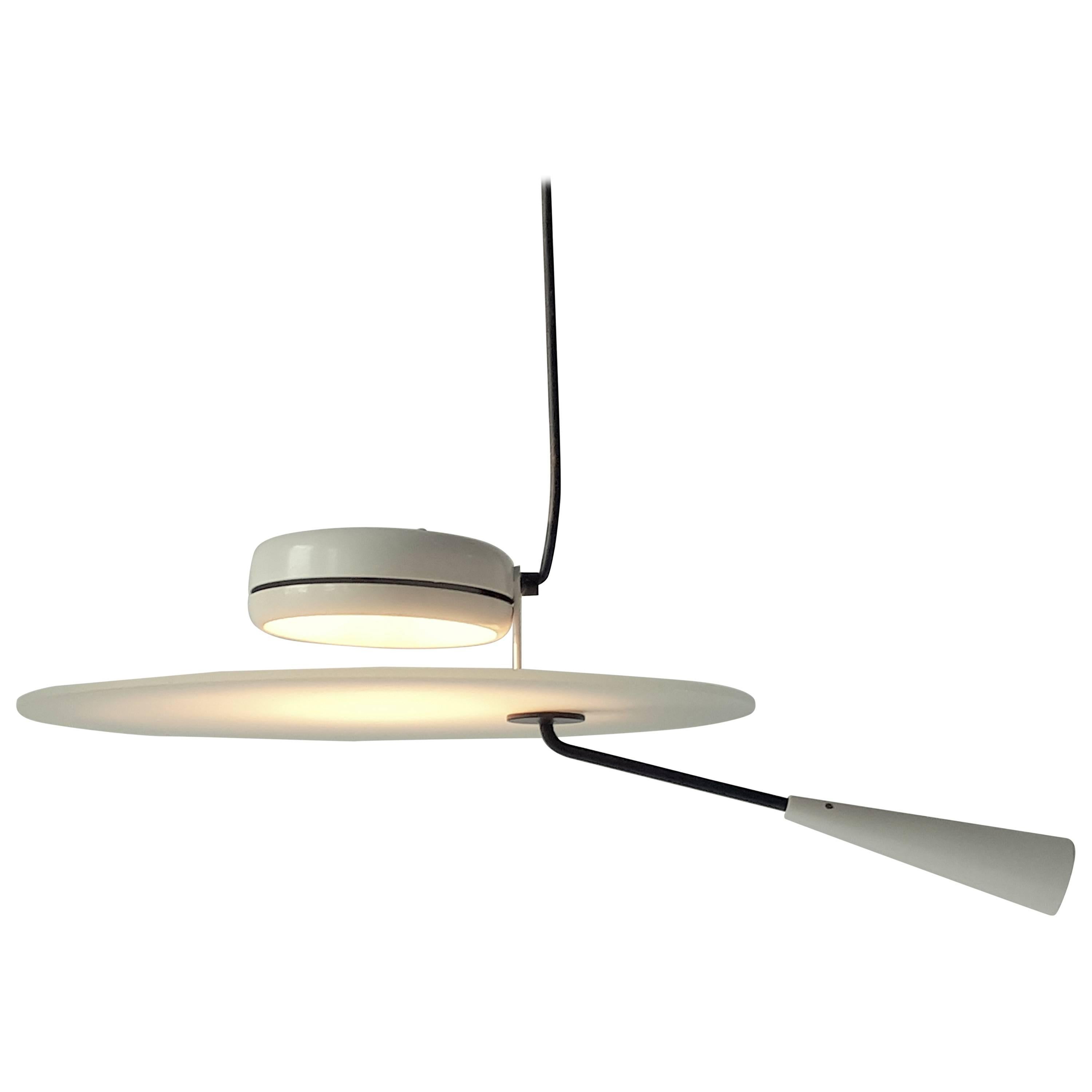 Small agile chandelier that pivot at any angle and in all direction (including perfectly horizontal) just by moving the counterweight from left to right. 

Beside lighting a dinning table or counter top , it may also acurately light up an art work