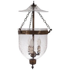 19th Century Petite Bell Jar Lantern with Vine Etching