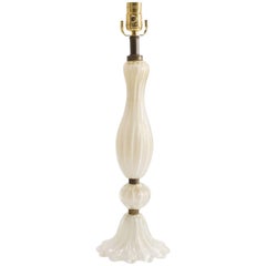 Draped White Murano Glass Lamp with Gold Inclusions and Brass Bands