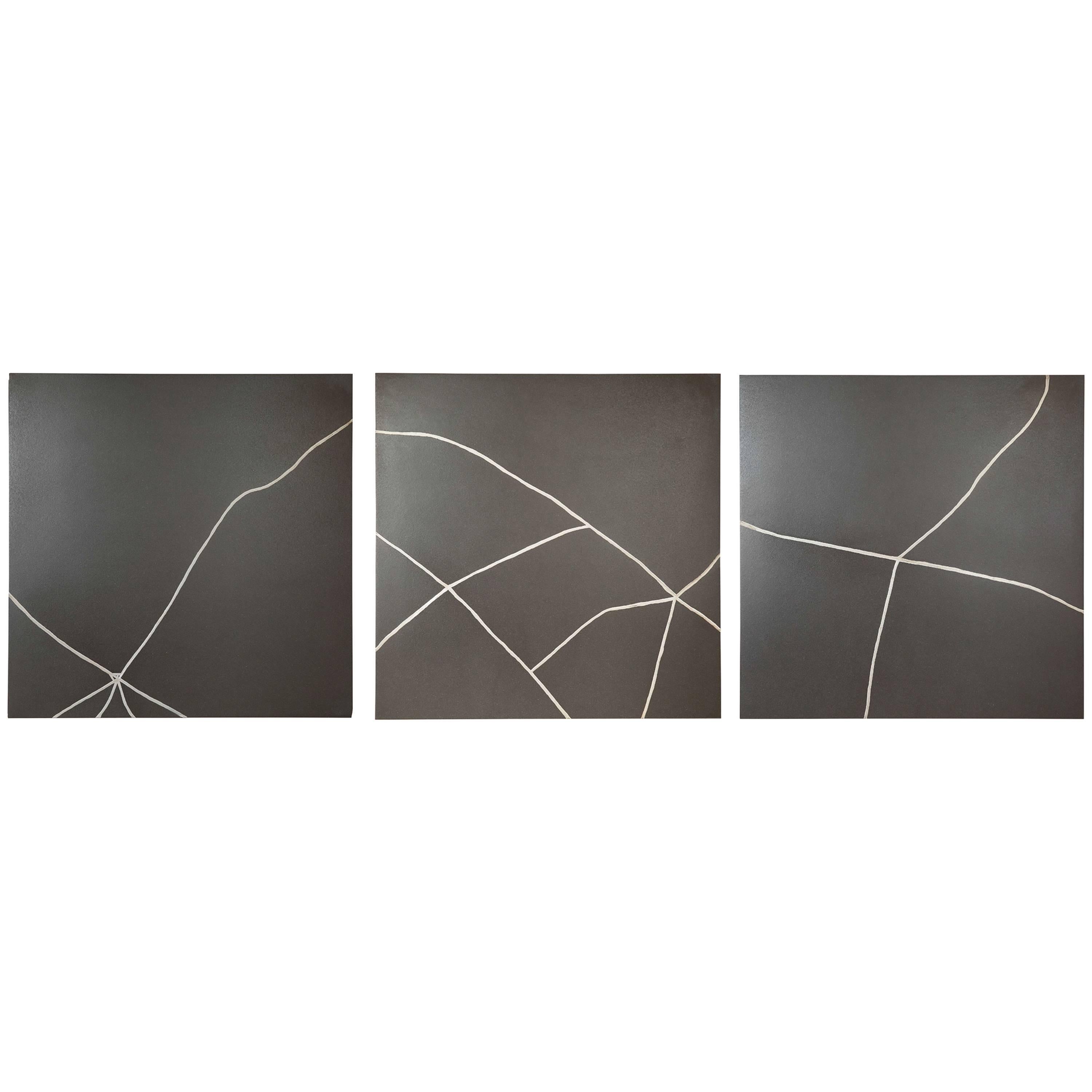 Kintsugi Study Triptych: Ceramic Panels Repaired with Silver by TJ Volonis For Sale