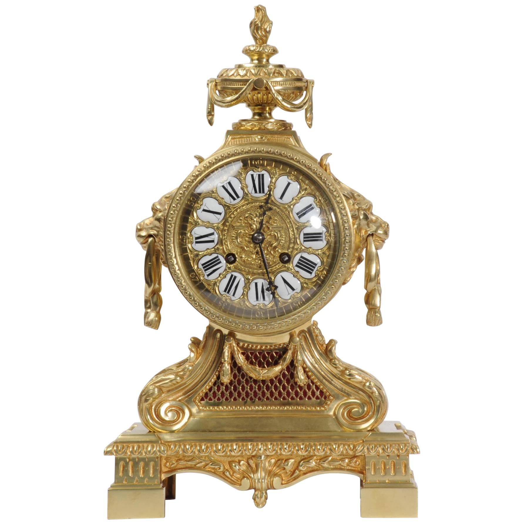 Antique French Gilt Bronze Drum Head Clock by Louis Japy