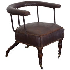 Antique Belgian Wood and Waxed Canvas Open Armchair, Third Quarter of the 19th Century