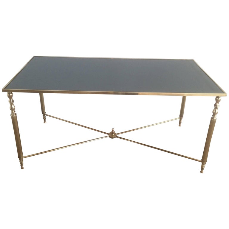 Brass Coffee Table with Original Blue Grey Mirror Top For Sale at 1stDibs