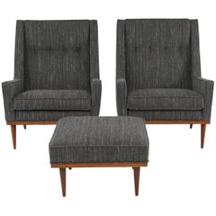 Pair of Milo Baughman for James Lounge Chairs and Ottoman