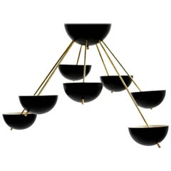 Italian Modern Flush Mount Starburst Brass Bowl Chandelier Stilnovo Style