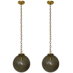 Pair of Smoked Glass Midcentury Globe Lights