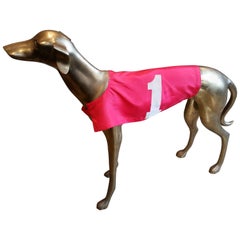 Commanding, Large-Scale Midcentury Brass Greyhound with Racing Jacket, Italy