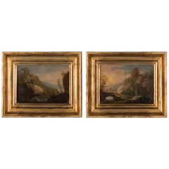 Pair of Small Antique Oil on Canvas Landscapes by Ch. Dietrich