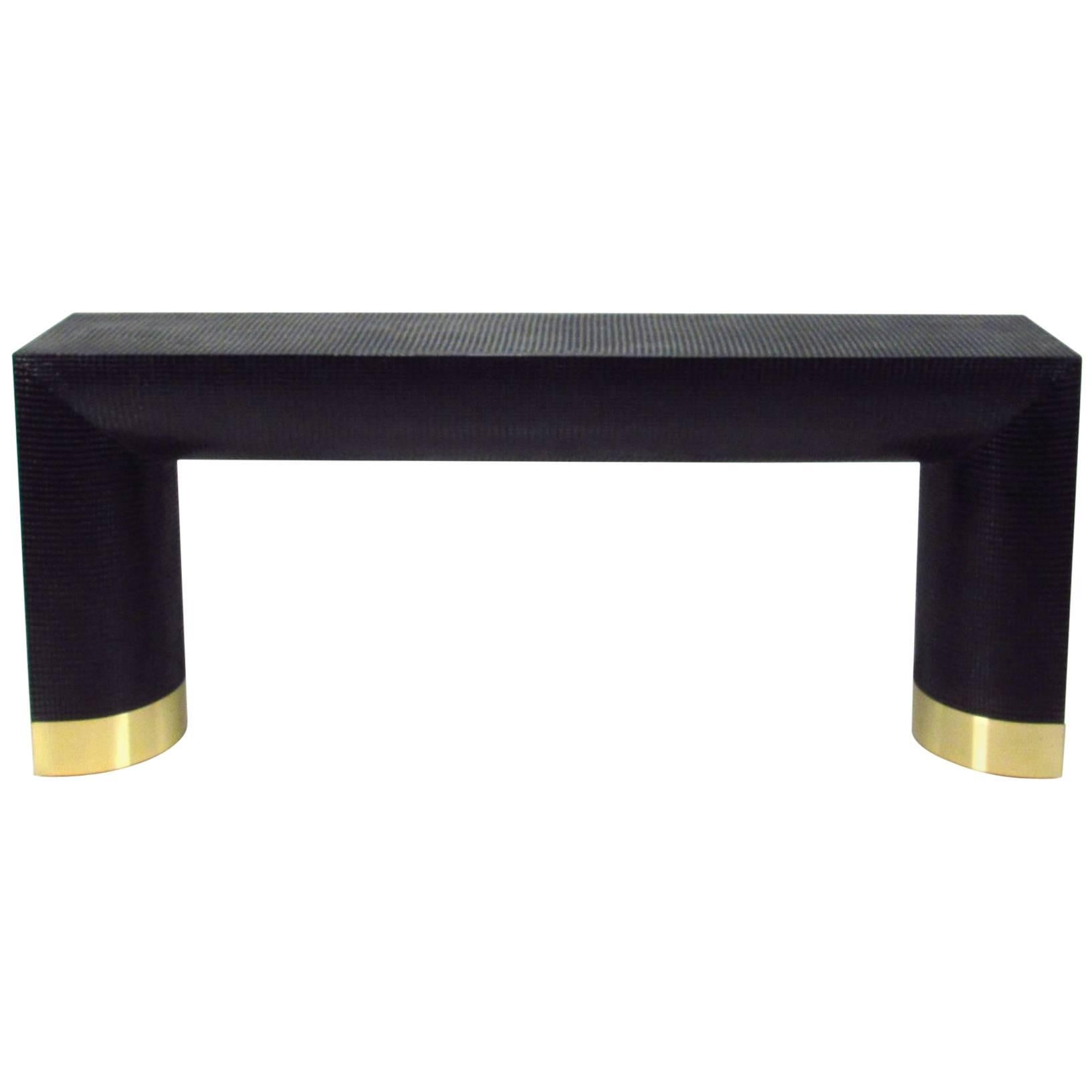 Steve Chase Leather Embossed Console Table,  1980s