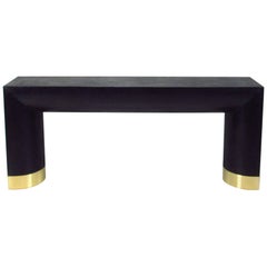 Steve Chase Leather Embossed Console Table,  1980s