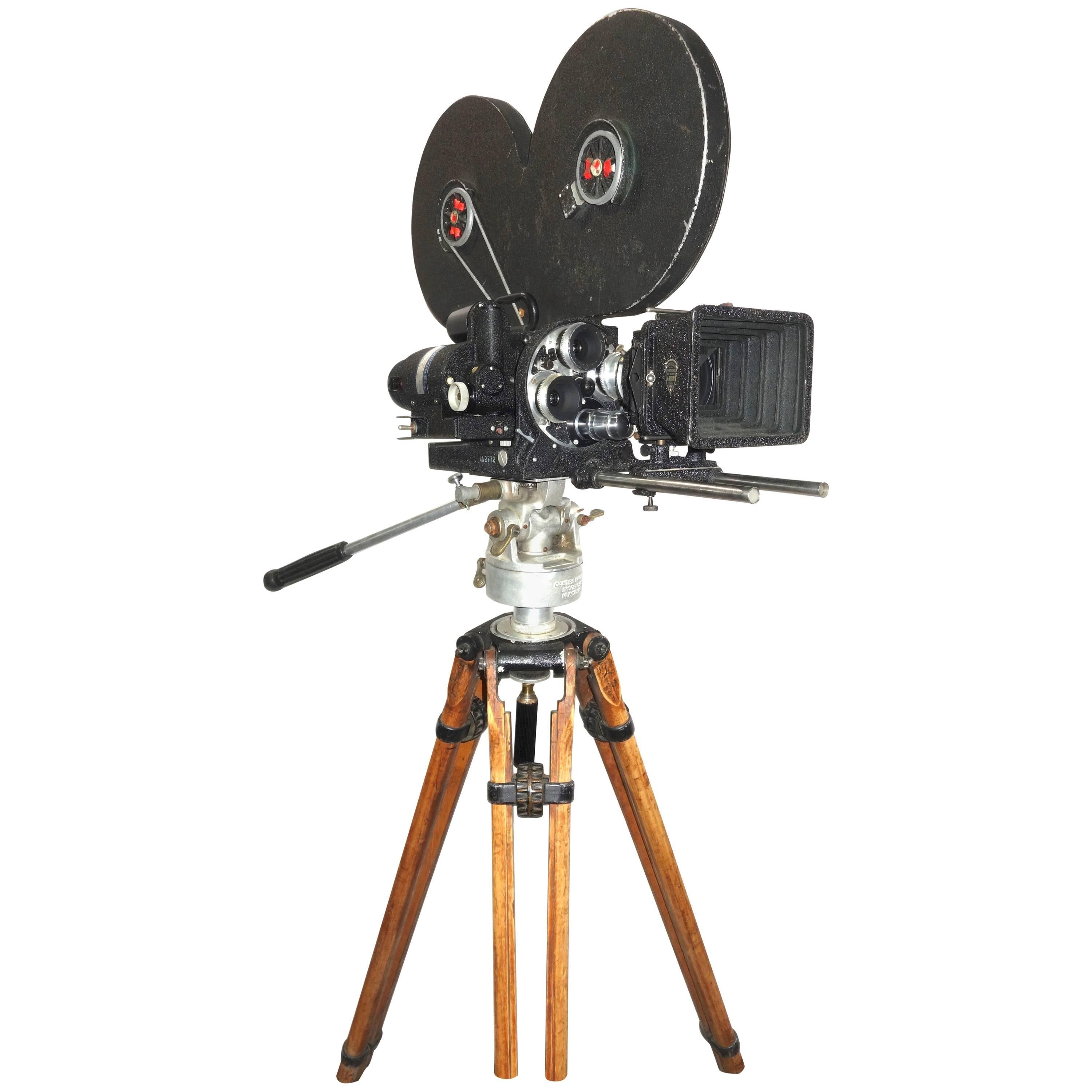 Mitchell Mid-20th Century Motion Picture Cinema Movie Camera on Vintage Tripod For Sale
