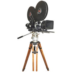 Mitchell Mid-20th Century Motion Picture Cinema Movie Camera on Vintage Tripod