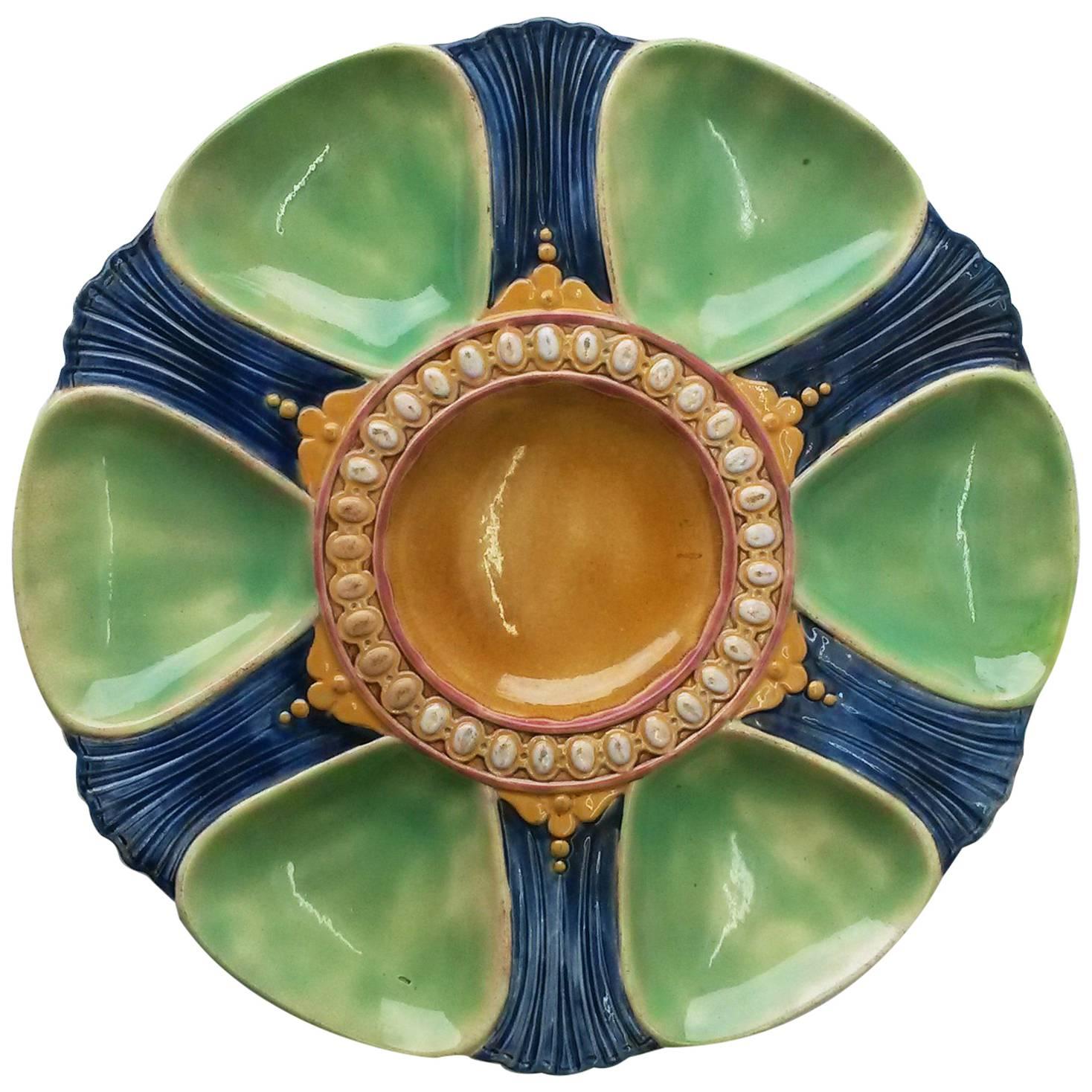 19th Century Victorian Majolica Oyster Plate Joseph Holdcroft