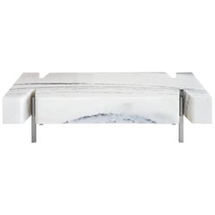 Terranova Coffee Table or Cocktail Table with Hewn Marble Top and Nickel Base