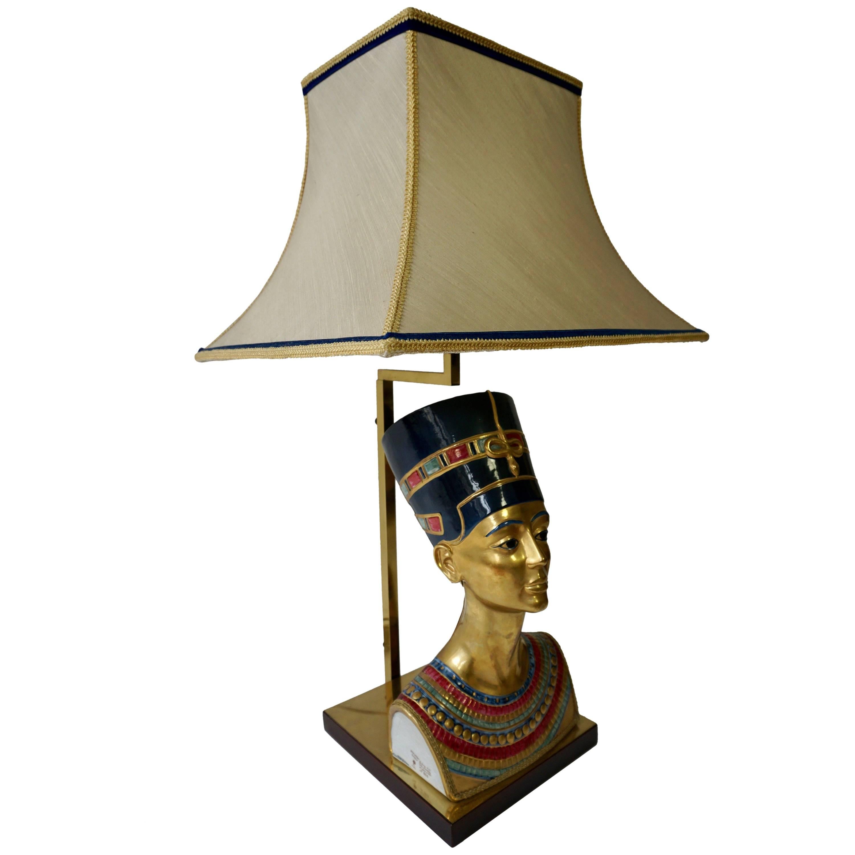 Egyptian Pharoh Queen Busts, Table Lamps by Edoardo Tasca For Sale