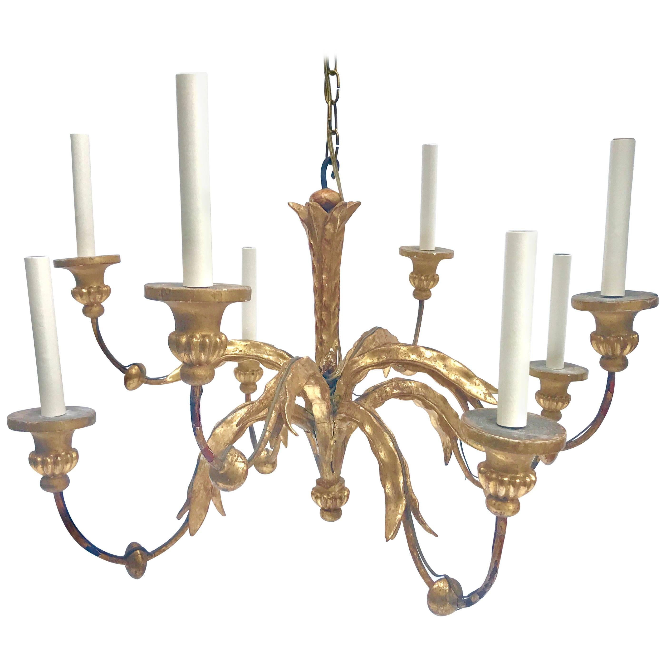 Fabulous 19th Century French Giltwood and Iron Eight-Light Chandelier