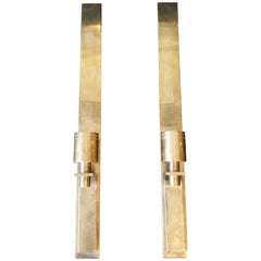 Sleek Danish Modern Pair of Brass Wall-Mounted Candleholders, Denmark, 1960s