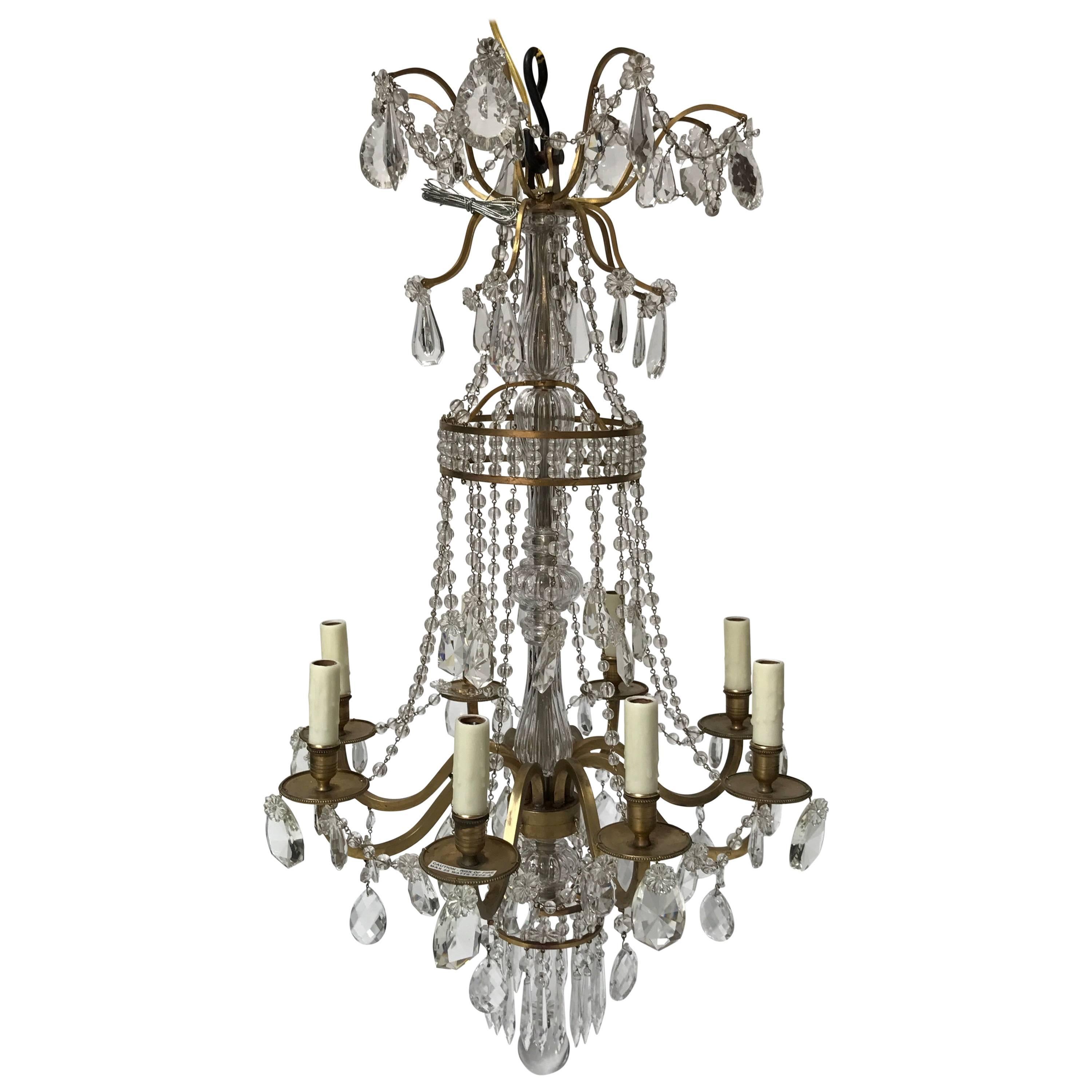 19th Century French Gilt Bronze and Crystal Tiered Chandelier For Sale