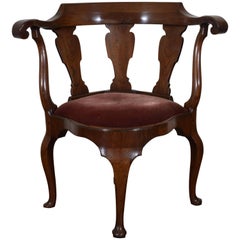 Dutch Yew Wood Corner Chair from the Queen Anne Period, 18th Century