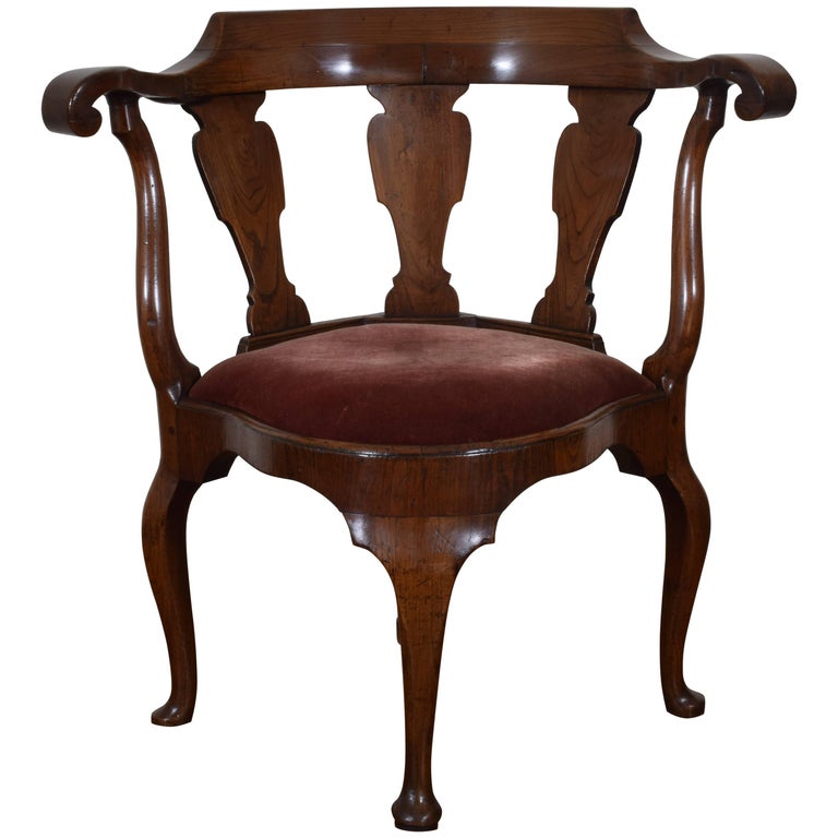 Dutch Yew Wood Corner Chair from the Queen Anne Period, 18th Century at 1stDibs