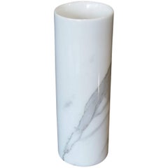 Large, Tall Cylindrical Carrara Marble Vase, Italy, 1970s