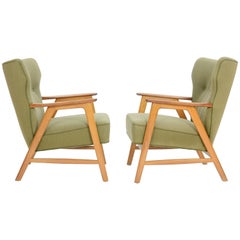 Pair of Kurt Olsen 3/5 Wingback Club Chairs in Teak 3