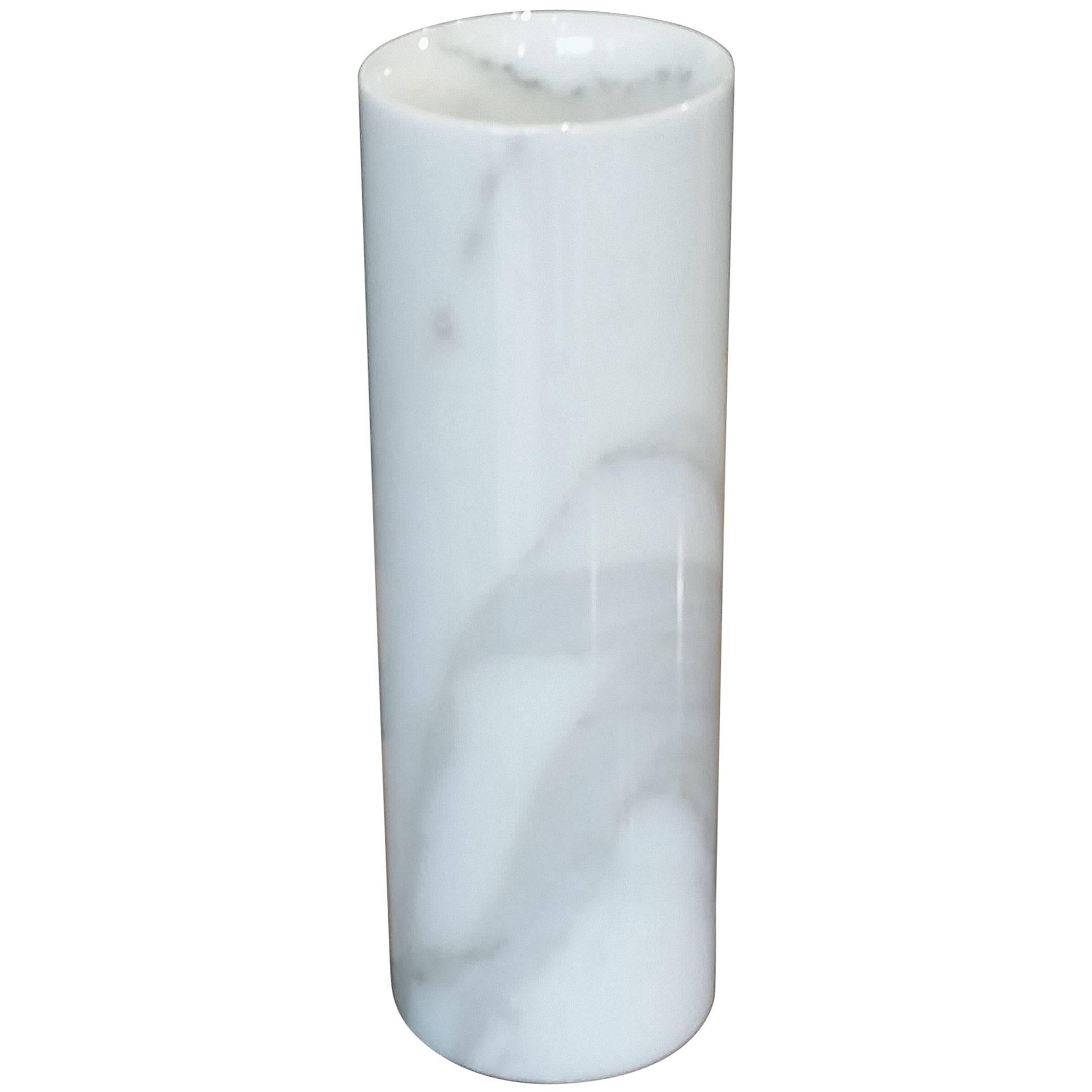 Lovely Cylindrical Carrara Marble Vase, Italy 1970s