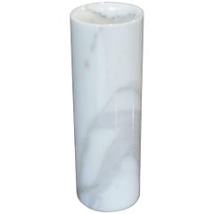 Lovely Cylindrical Carrara Marble Vase, Italy 1970s