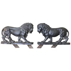 Pair of 19th Century Architectural Cast Iron Lion Statues 1