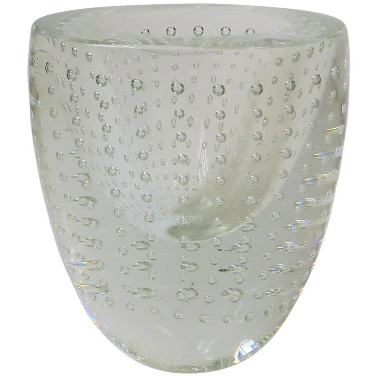 Designer Signed Clear Studio Art Glass Vase at 1stDibs