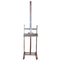 Antique Solid Wood Artist
s Easel on Metal Casters Found in France
