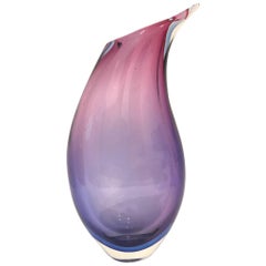 Large Murano Glass Flavio Poli Purple and Blue Sommerso Teardrop Vase