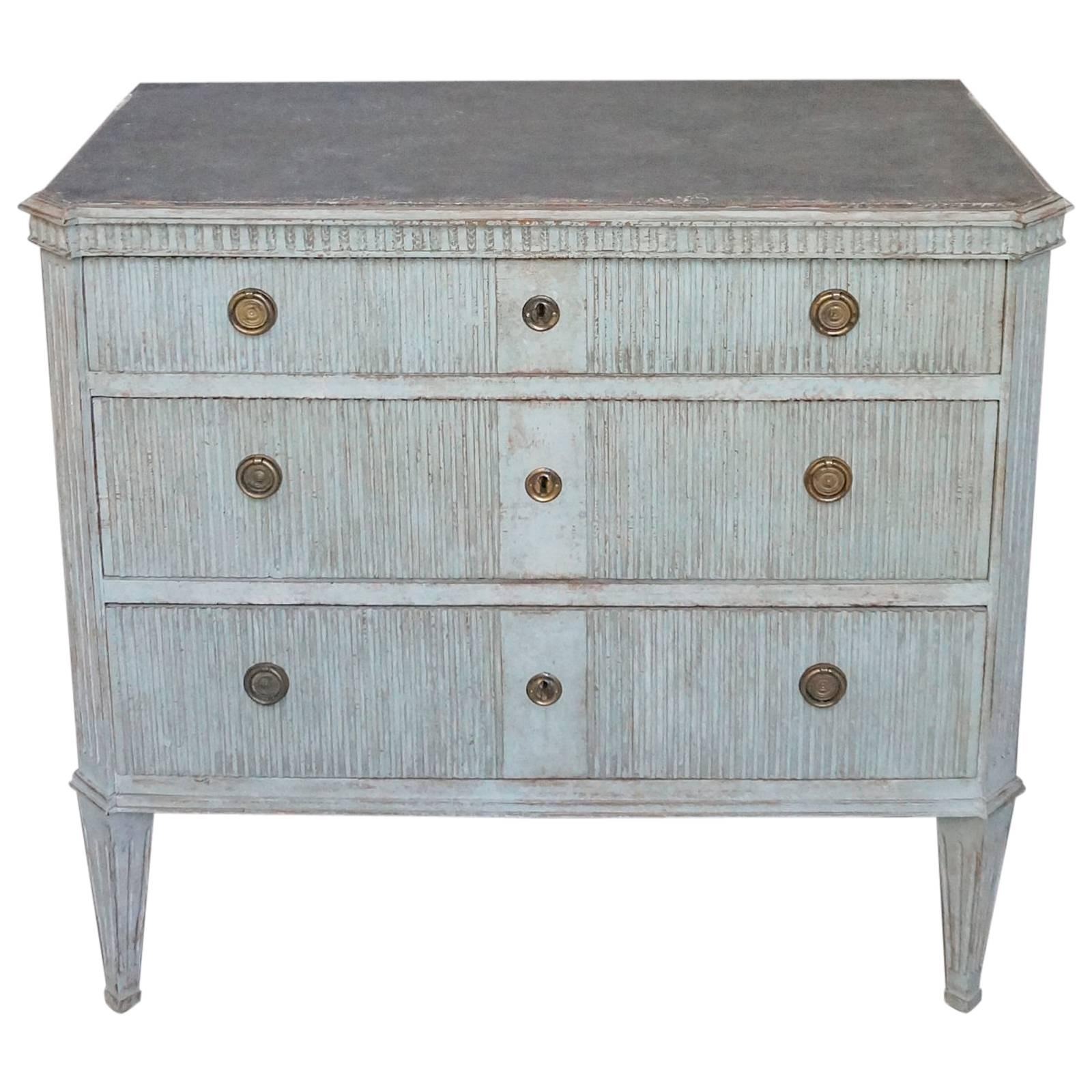 Gustavian Style Chest of Drawers with Worn Black Top
