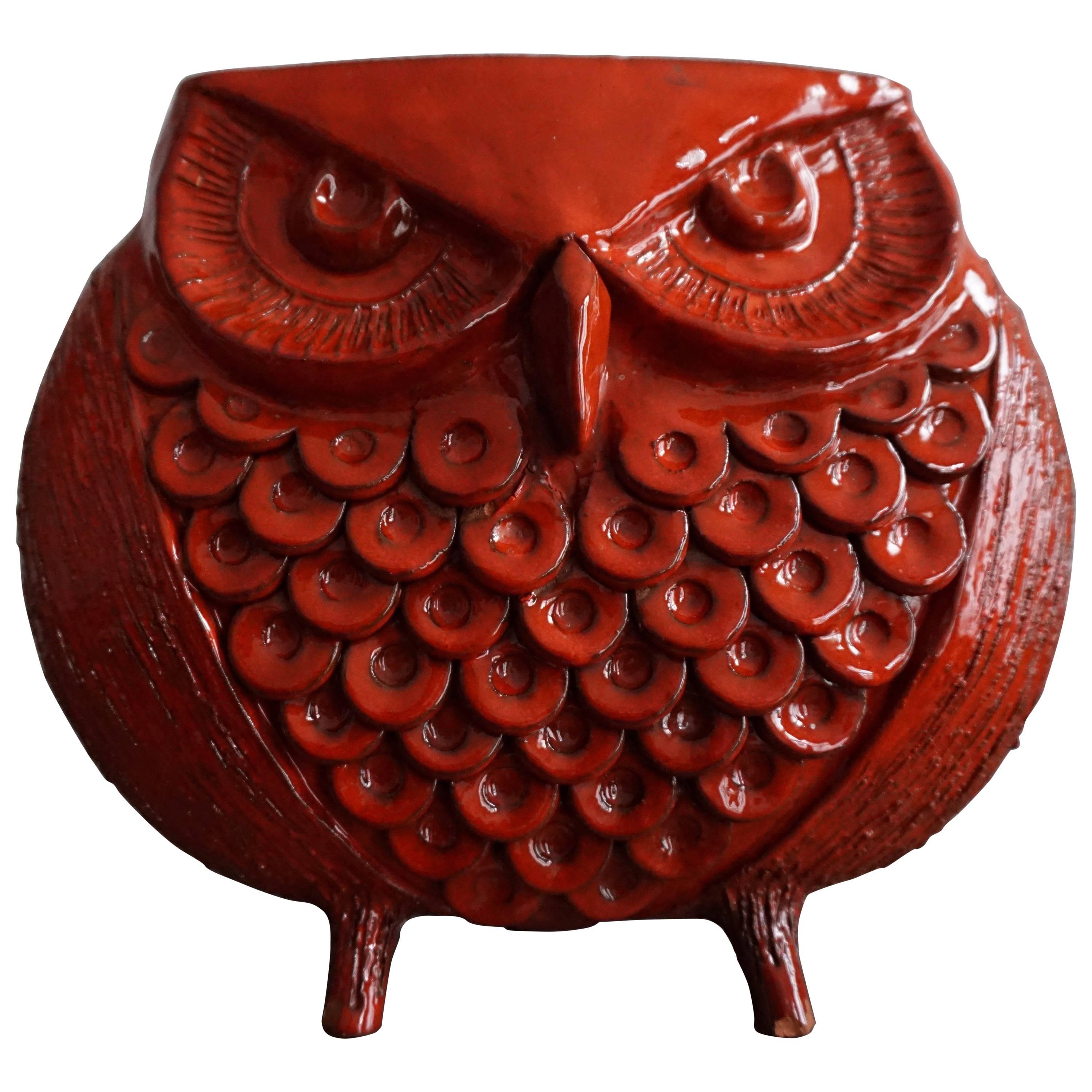Italian Ceramic Hand Painted Oversized Owl Figure by V. Bindi For Sale