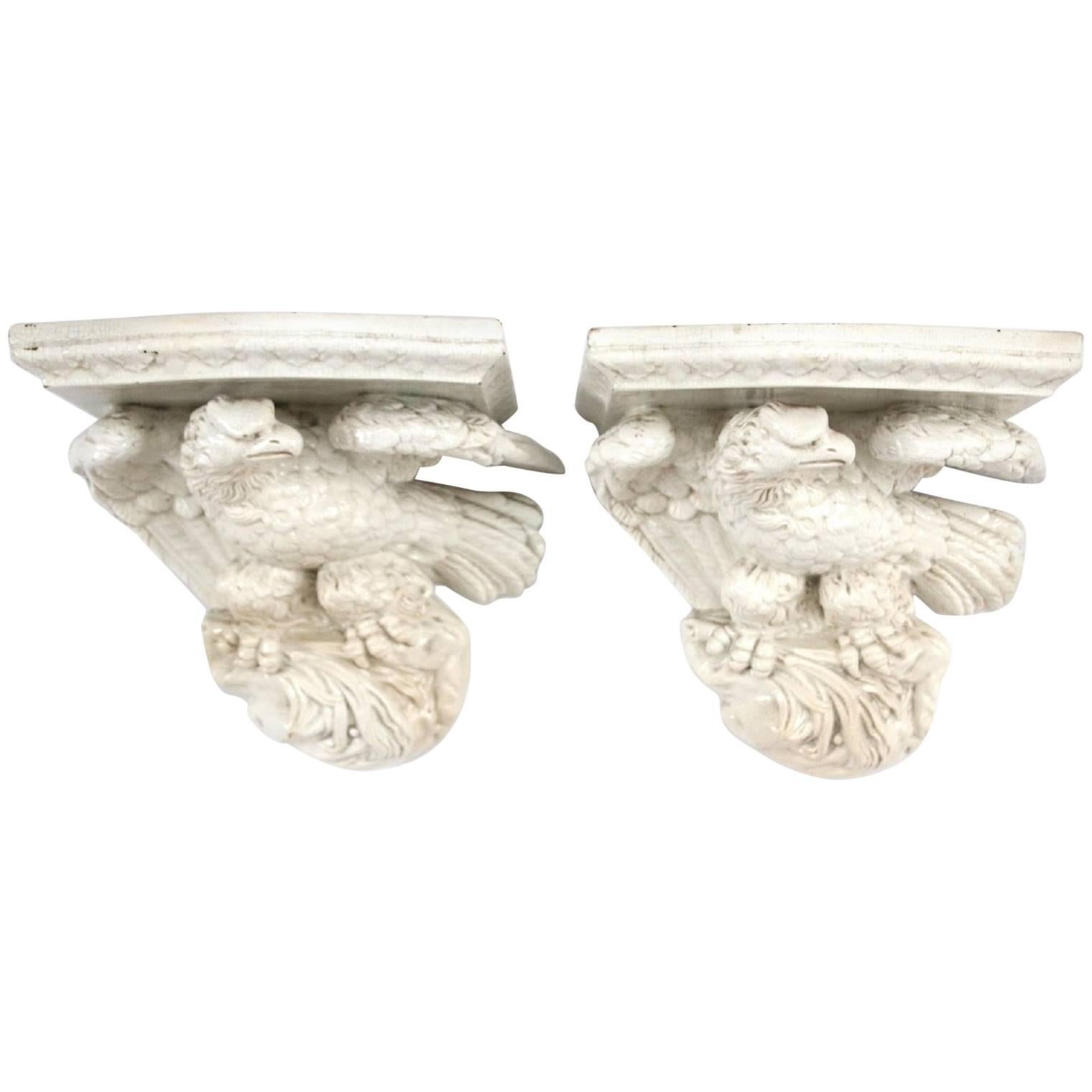 Pair of 19th Century Porcelain Eagle Form Wall Shelves For Sale