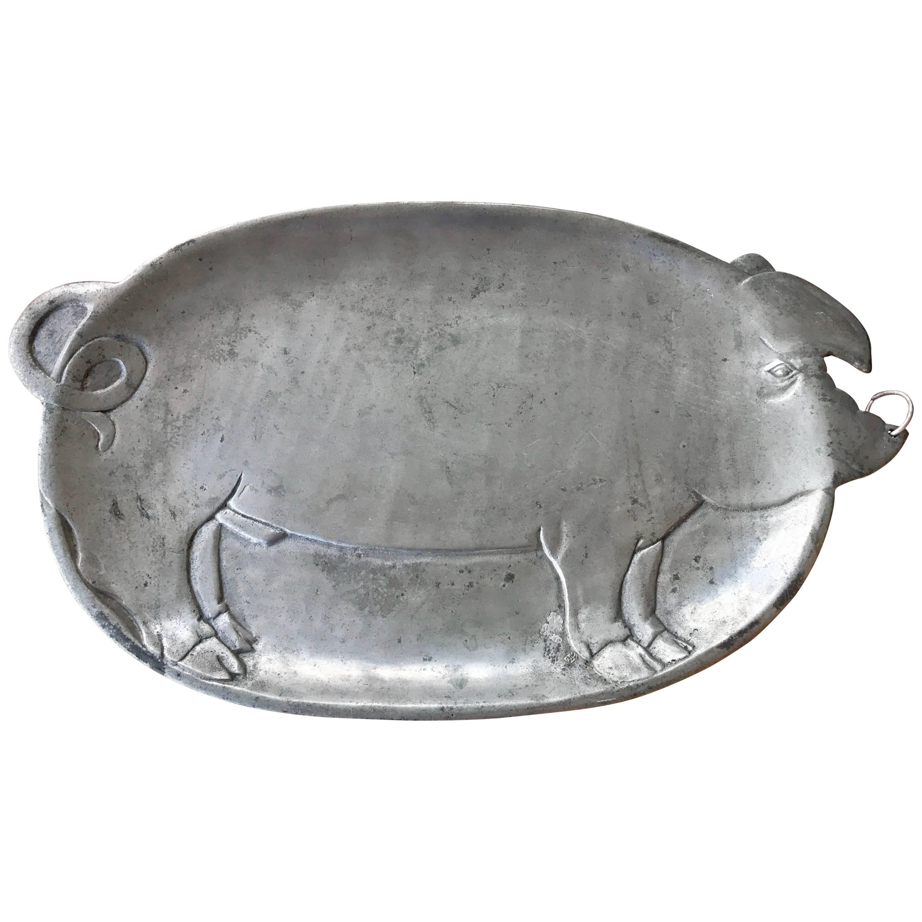 Antique French Pewter Pig Motif Platter