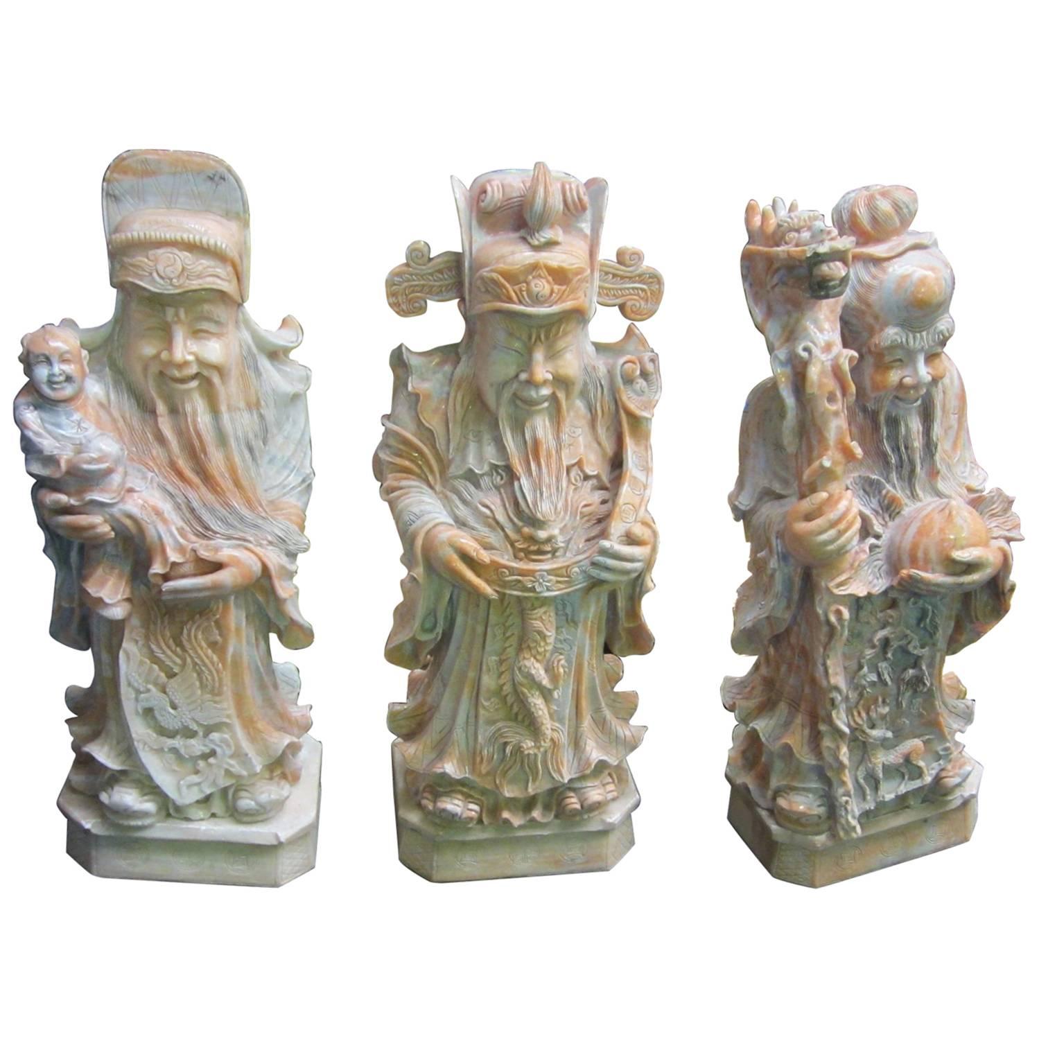 Set of Three Antique Style Asian Marble Statues