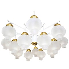 Large Sixteen-Light Flush Mount Onion Glass Chandelier, 1960s