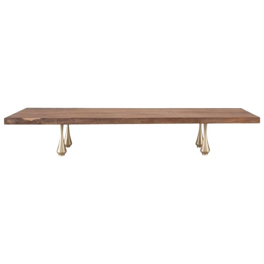 Bespoke Antique Single Slab Coffee Table with Bronze Base by P. Tendercool For Sale