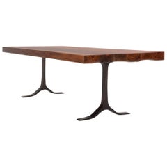 Table en bois dur récupéré sur mesure avec structure de sculpture en bronze, P. Tendercool