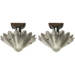 Pair of French Cut Crystal Starburst Pendants Attributed to Baccarat