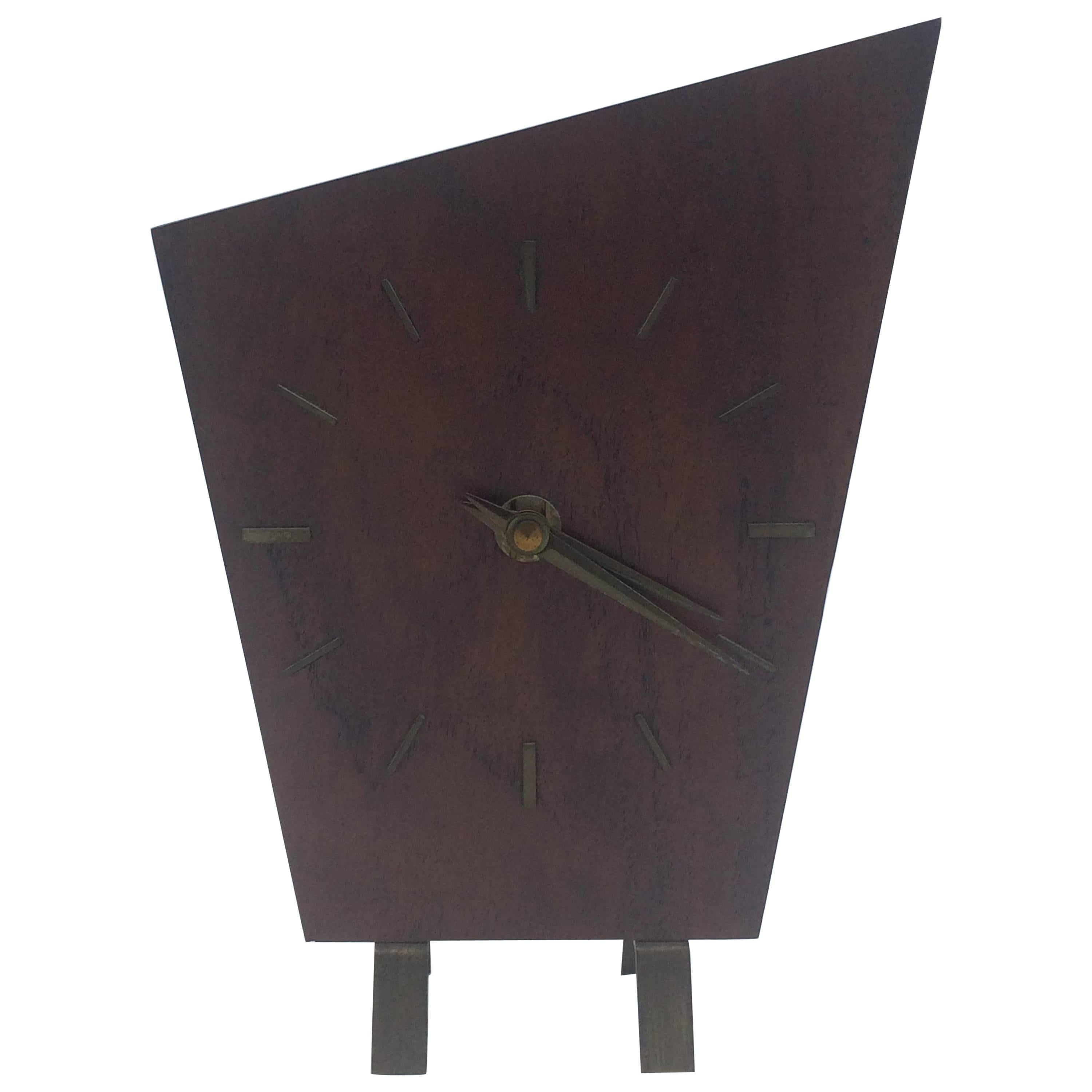 Dark Wood Minimalist Art Deco Table Clock by Junghans For Sale