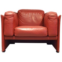 Red Leather Cassina 405 Duc Armchair by Mario Bellini