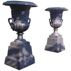 Large Pair of 19th Century Victorian Cast Iron Urns