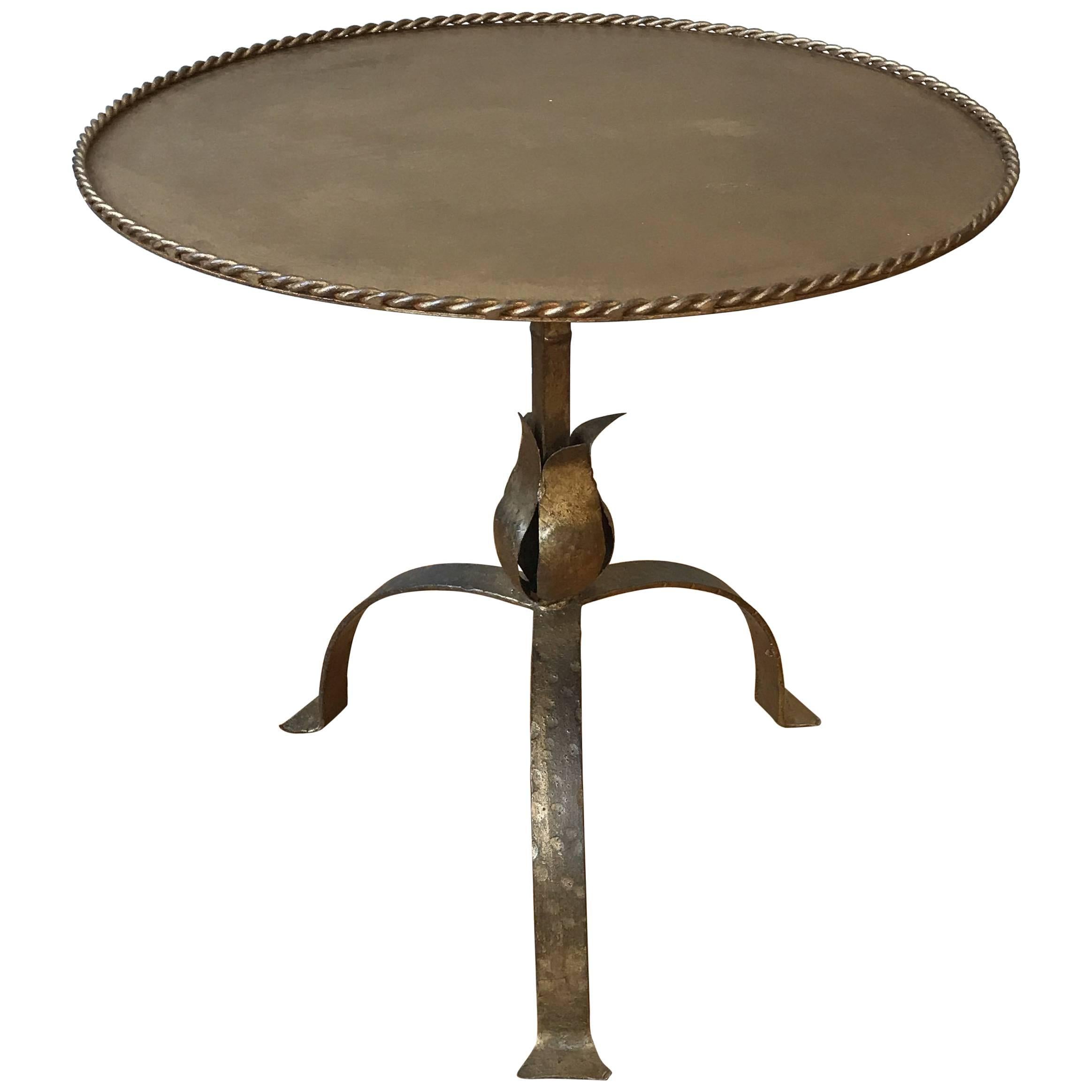 Spanish Gilt Iron Side Table with Leaf Motif