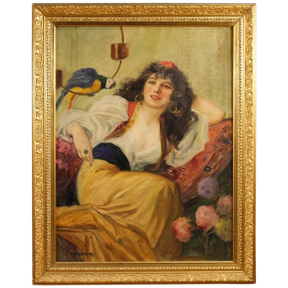 20th Century Hungarian Painting Portrait of Woman Oil on Canvas
